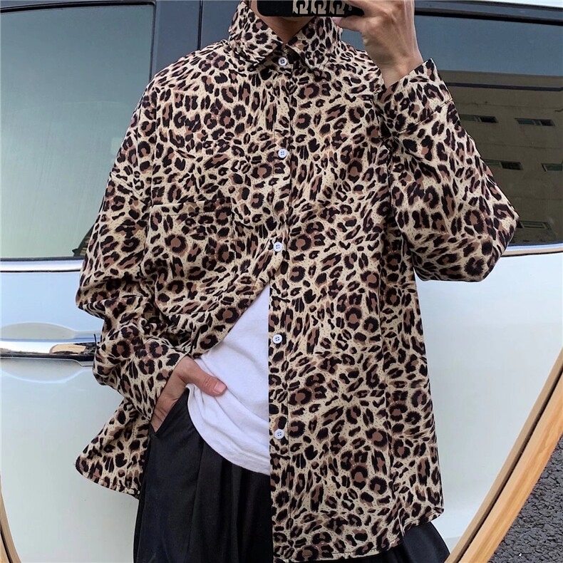 暗黑系豹纹衬衫男韩版潮流设计感上衣潮牌宽松痞帅衬衣CS173-P32,男装衬衫,星座208-5