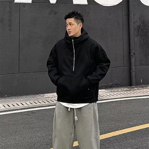 美式宽松半拉链上衣重磅结构感连帽卫衣男W75/P55图片