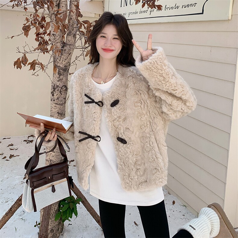 小个子高级感棉服2025秋冬季圆领毛茸茸皮毛一体加厚短款外套女,女装短外套,2C230
