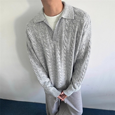 2524-P60美拉德色系慵懒风假两件毛衣老钱风双层领翻领，男装针织衫/毛衣，电商B323A