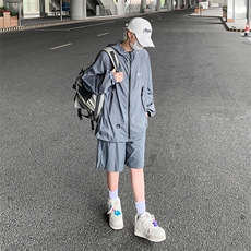 夏季薄款户外防晒衣套装男山系机能风宽松休闲百搭连帽运动两件套，男装防晒衣，星座410-6（原星座1304-1）