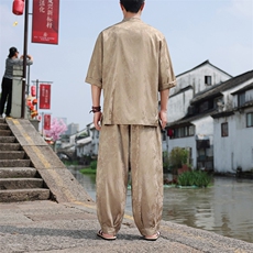 风七分袖立领衬衫2025夏季新款休闲长裤套装TZ100-P110，男装衬衫，电商A008