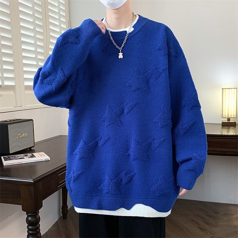 78274-P65秋冬新款圆领星星潮牌中性风毛衣休闲针织衫图片