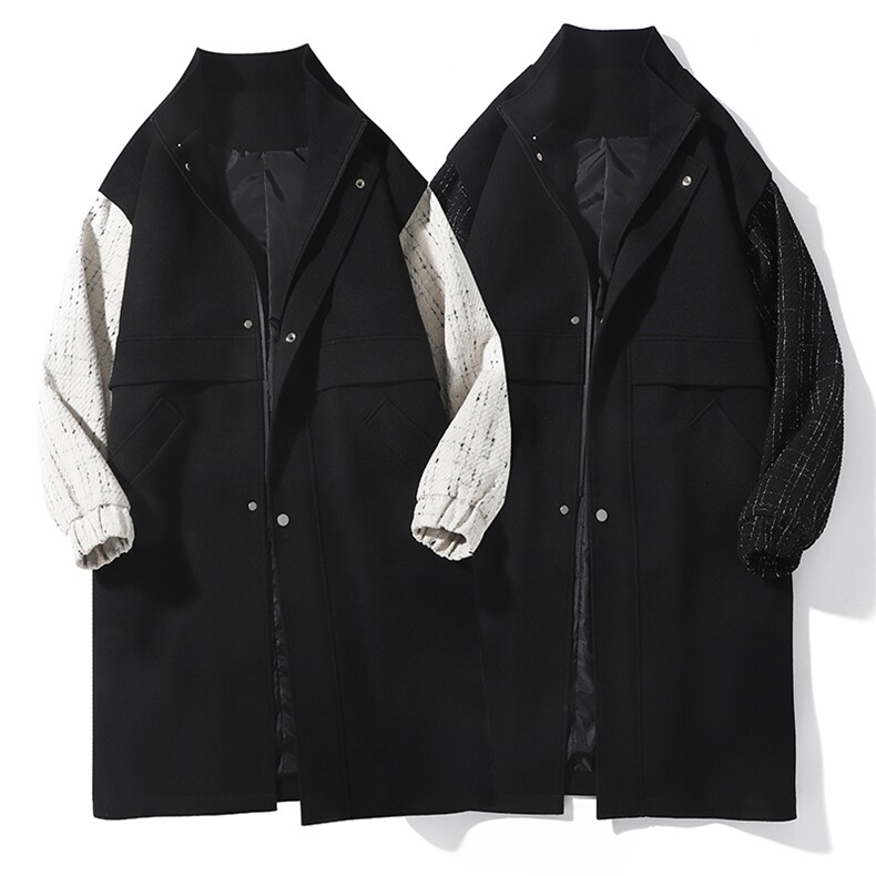 3W件大货小香风假两件毛呢男大衣男风衣男大码F115-P125白底平铺，男装风衣，星座401