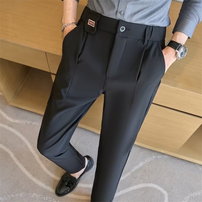 小西裤男九分修身直筒休闲裤男士高级垂感黑色西装长裤子潮KA504,男装西裤,星座1116A-2（原606A-1）