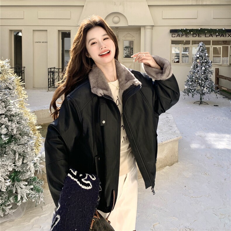 韩2026新款冬季仿兔绒皮衣外套女保暖内胆复古加厚夹克女,女装皮草,2C218