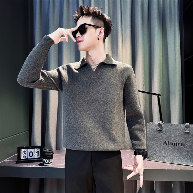 M1633-P68-控98高级翻领毛衣内搭男款休闲长袖线衣打底衫秋冬新款图片