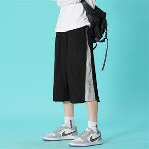 港风男士宽松直筒潮流运动休闲ins蓝底潮牌七分裤DK7108-P43控68图片
