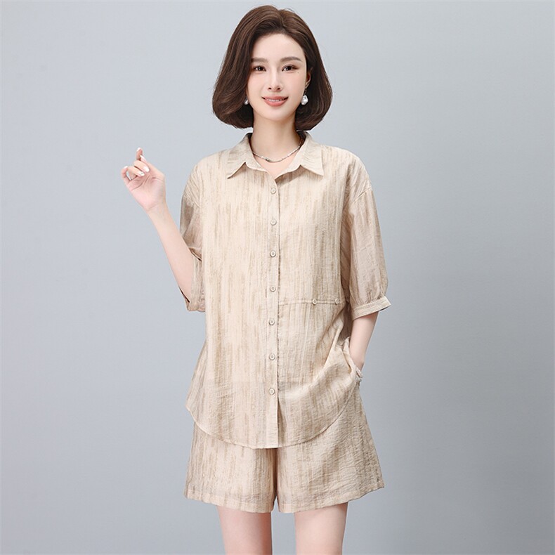 夏季冰丝套装女2024新款高端夏装妈妈天丝洋气时尚短裤两件套,女装套装/套裙,希欧阁