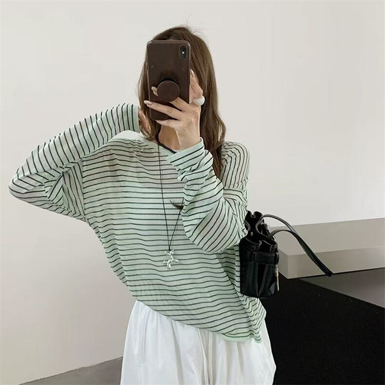 新款套头防晒长袖衫时尚百搭圆领，女装衬衫，锦弘羊绒