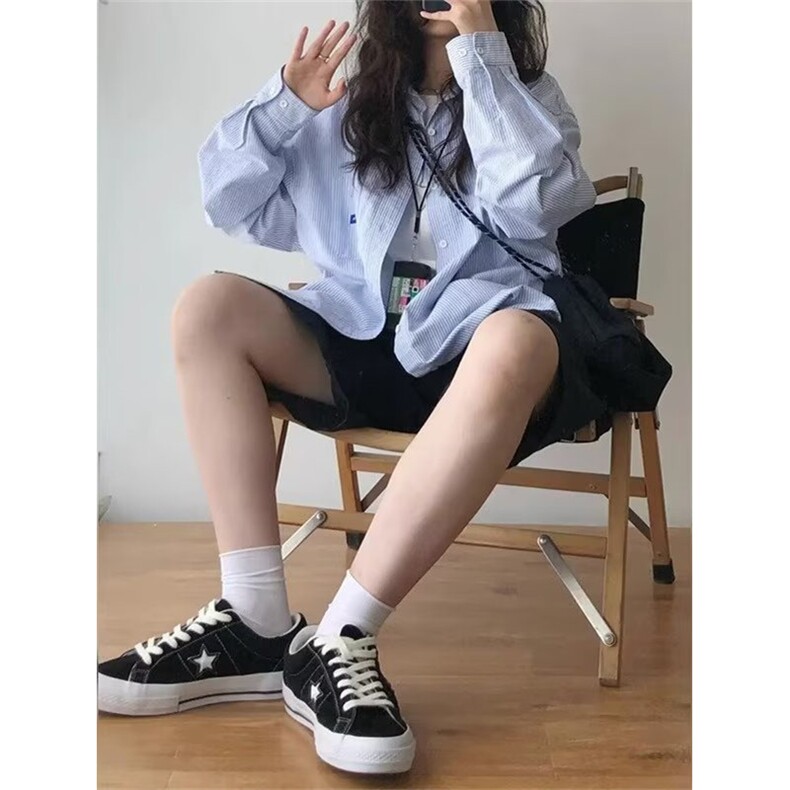 宽松型百搭原宿尖领流行ins简约文艺潮流衬衫日系长袖女C96,男装衬衫,星座1116A（原606A-3）