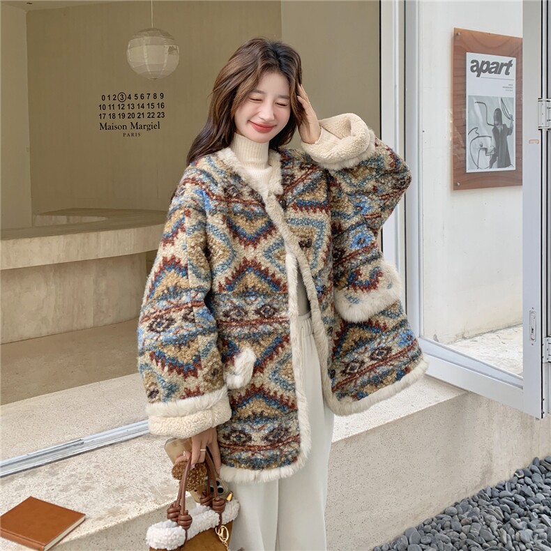 新品！复古费尔岛风加绒加厚羊羔毛外套2C213-927-P205-K308，女装毛呢外套，2C213