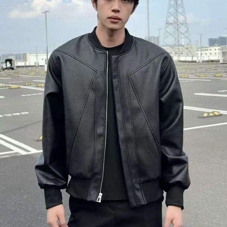 J515-P73男士棒球领短款皮衣夹克2025春秋季新款时尚休闲,男装夹克,电商B323A
