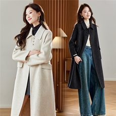 韩系小方领斜挎包长款70毛双面羊毛大衣，女装羊绒大衣，衣佳和