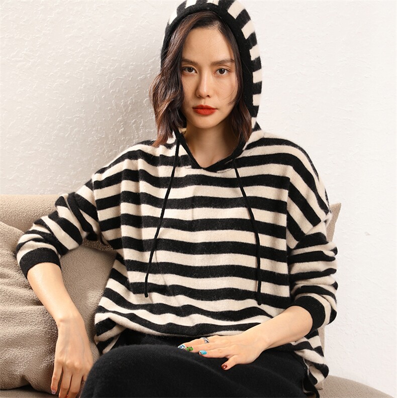连帽毛衣女秋冬2024新款宽松慵懒风针织衫长袖上衣,女装羊绒衫,五色羊羊绒