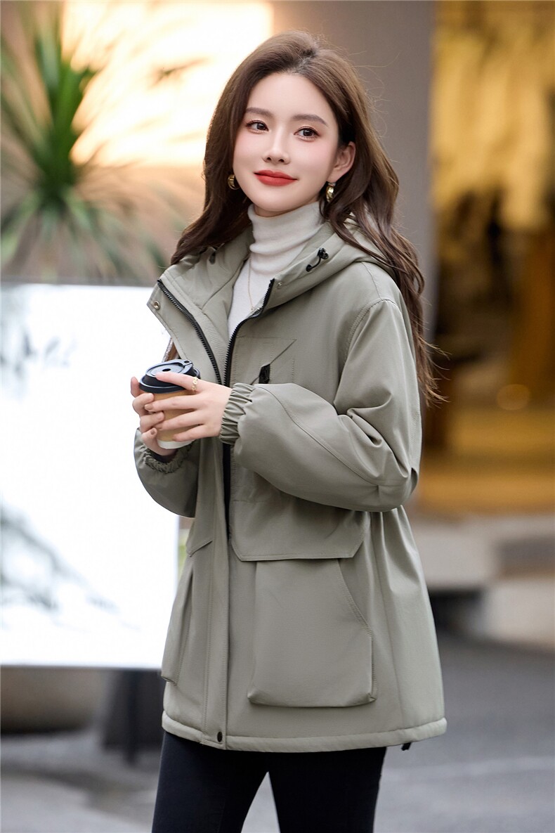 现货2025年冬季连帽加绒加厚女派克服冲锋衣,女装派克服,木橙西子