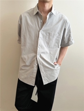 现货夏季男士百搭短袖衬衫轻熟风半截袖衬衣510-1-CS16-P50，男装T恤，星座510-1