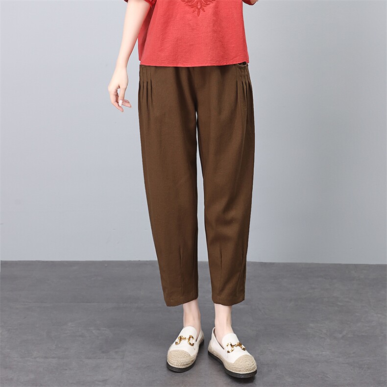 棉麻九分裤子女2025夏季新款宽松萝卜裤小个子妈妈薄款亚麻休闲裤,女装休闲裤,涵誉