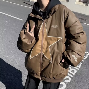 冬季街头ins潮牌星星重磅PU皮棉衣男女保暖休闲百搭面包服皮棉袄图片