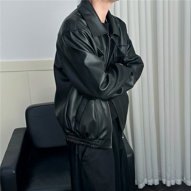 现货短款机车皮衣外套男宽松休闲痞帅皮夹克A351-AP2468-P105,男装夹克,电商A351