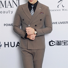 2025新款条纹三件套装西服婚礼举持结婚礼服2022-P220，男装西服，星座311B