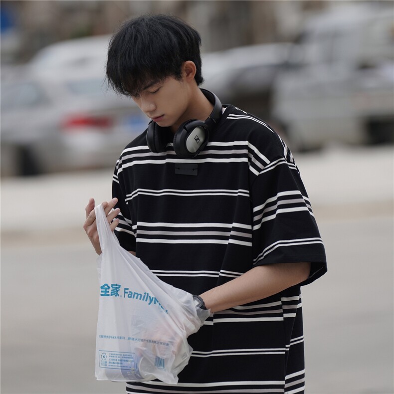重磅条纹短袖男女同款港风T桖202-8-T263-P38-控58,男装T恤,星座222-2（原202-8）
