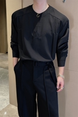 秋季新款高级感V领套头衬衫男宽松网红打底长袖衬衣潮流CS900-P67，男装T恤，电商B267