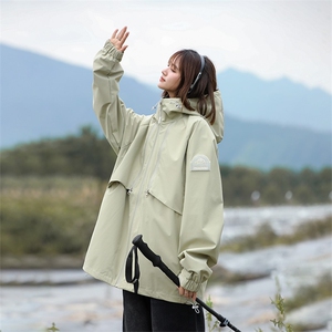 日系户外工装连帽拉链冲锋衣外套男女春秋美式复古休闲徒步登山服图片