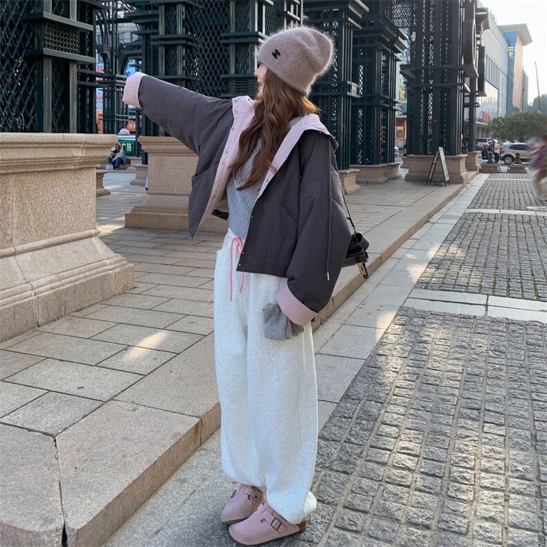 撞色拼接连帽加厚休闲羽绒棉服女冬季2025新款超好看漂亮棉衣棉袄,女装短外套,2C317