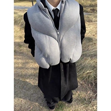 现货WT123-P110灰色空气层棉服背心马甲解构廓形可收缩下摆，男装背心/马甲，星座1501-3