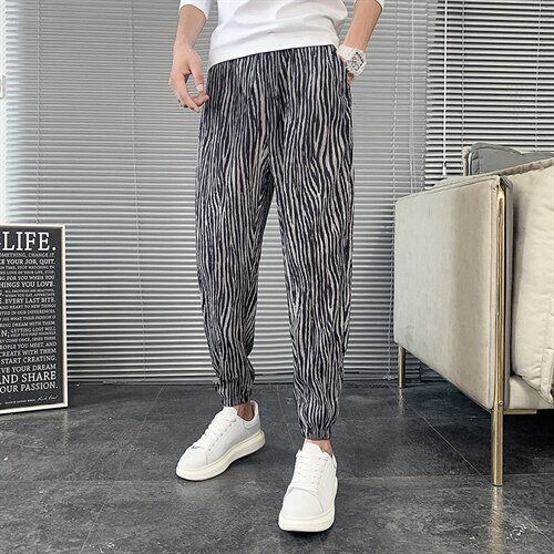 2025秋冬新款丝绒褶皱休闲裤男韩版潮流斑马纹裤子A327-L701-P55，男装休闲裤，电商A327