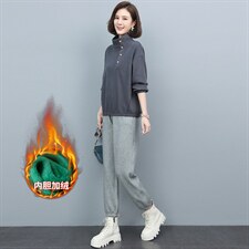 长期现货，加绒运动套装女休闲时尚冬卫衣洋气品牌减龄两件套，女装卫衣/绒衫，涵誉