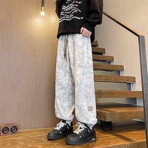 8XL-M痞帅脏脏束脚休闲卫裤男秋冬加绒加厚大码裤子KZ022特价P40图片