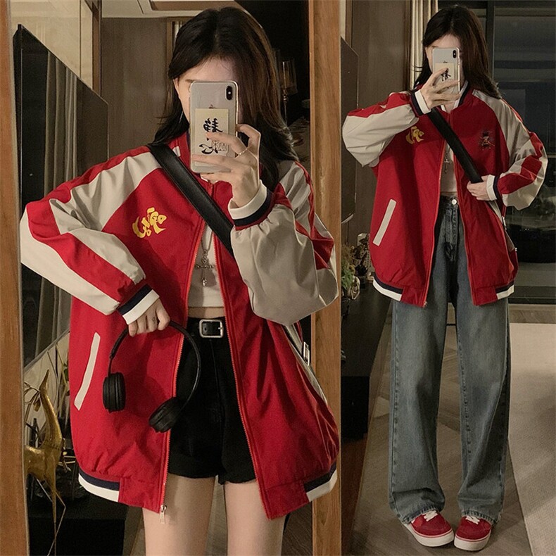 A513-P100复古哪吒印花棒球服外套潮2025新款学院风夹克外套潮,男装夹克,星座911