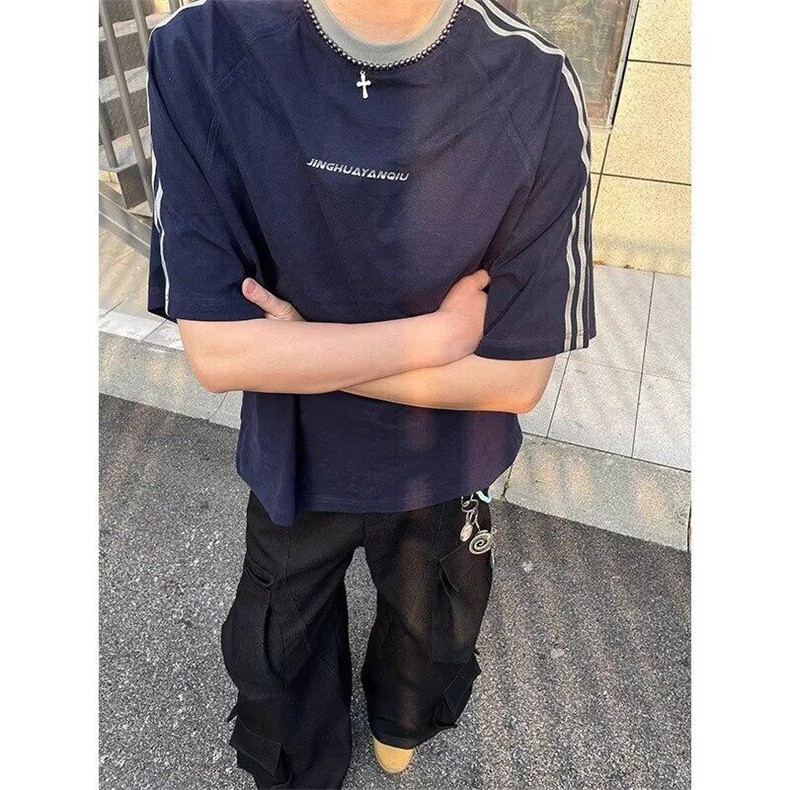 DP0361-P45夏季新款复简约潮流复古短袖t恤圆领宽松五分袖上衣,男装T恤,电商C233
