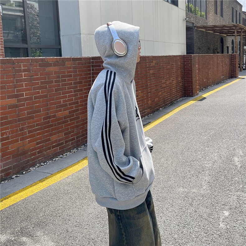主推港风复古织带运动连帽刺绣情侣卫衣重磅外套男女G1065P58,女装短外套,电商A339