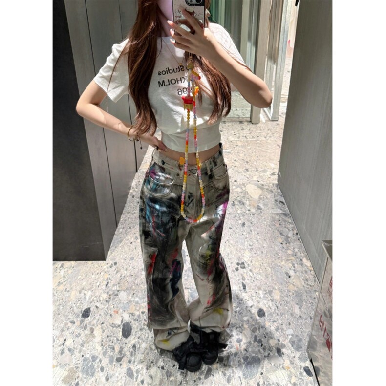 W10141-P60网图现货1981美式做旧涂鸦脏脏牛仔裤个性复古长裤,男装牛仔裤,星座1608-2