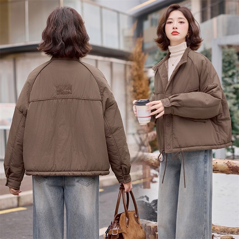 时尚拼接灯芯绒领短款棉衣冬季保暖显瘦外套,女装棉衣/棉服,梦芯尔
