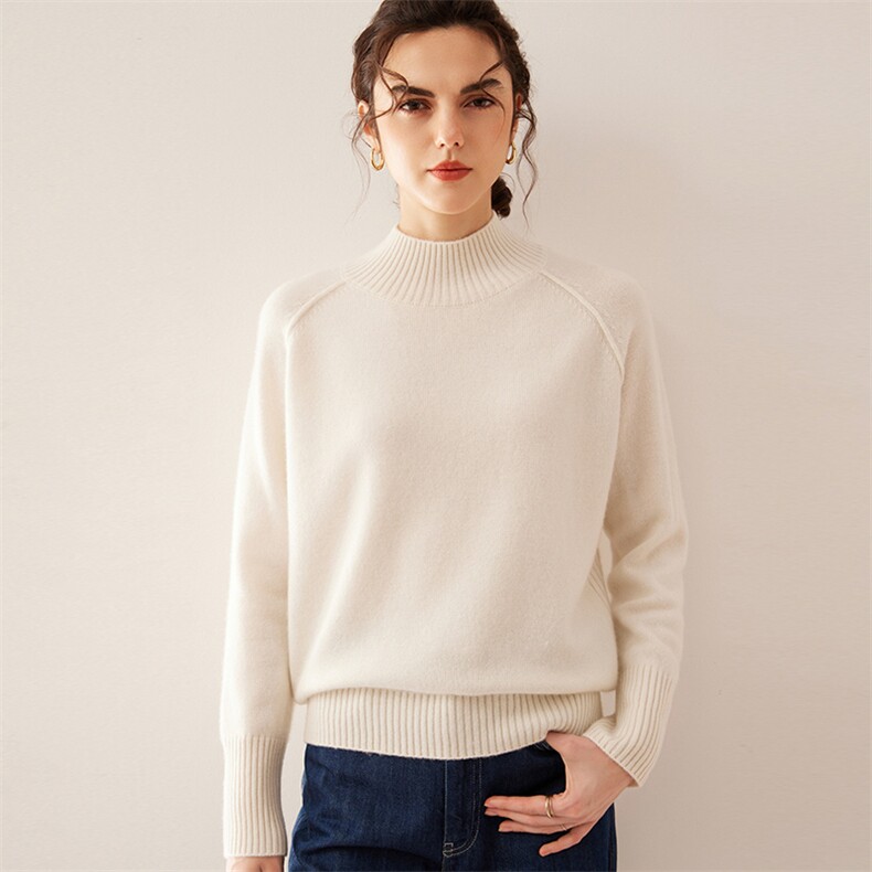 秋冬季新款舒适显瘦时尚百搭插肩半高领35%羊绒衫，女装羊绒衫，绒盛美羊绒