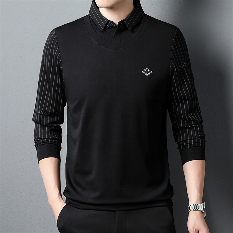 YZ-D829男式2023秋季新款长袖T恤男韩版假两件休闲男装体恤P63,男装T恤,电商B360
