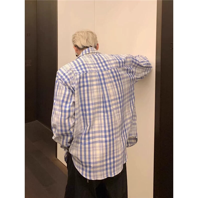 W10284-P38网图现货新款韩版慵懒感格子衬衫外套宽松休闲衬衣,男装衬衫,星座1608