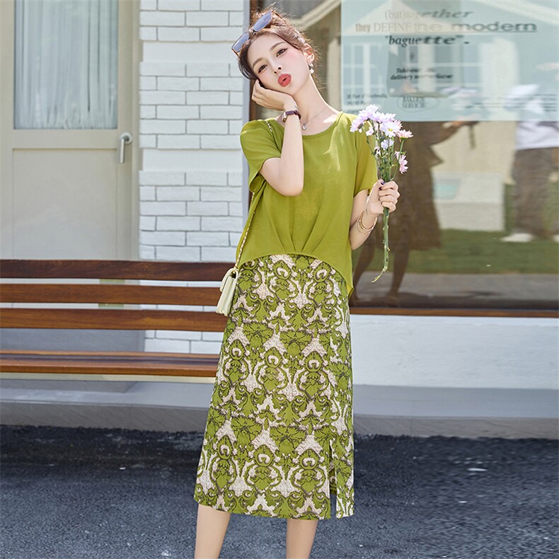 时尚印花连衣裙套装女2026夏季短袖罩衫吊带裙气质漂亮减龄两件套,女装套装/套裙,恋慕依尚