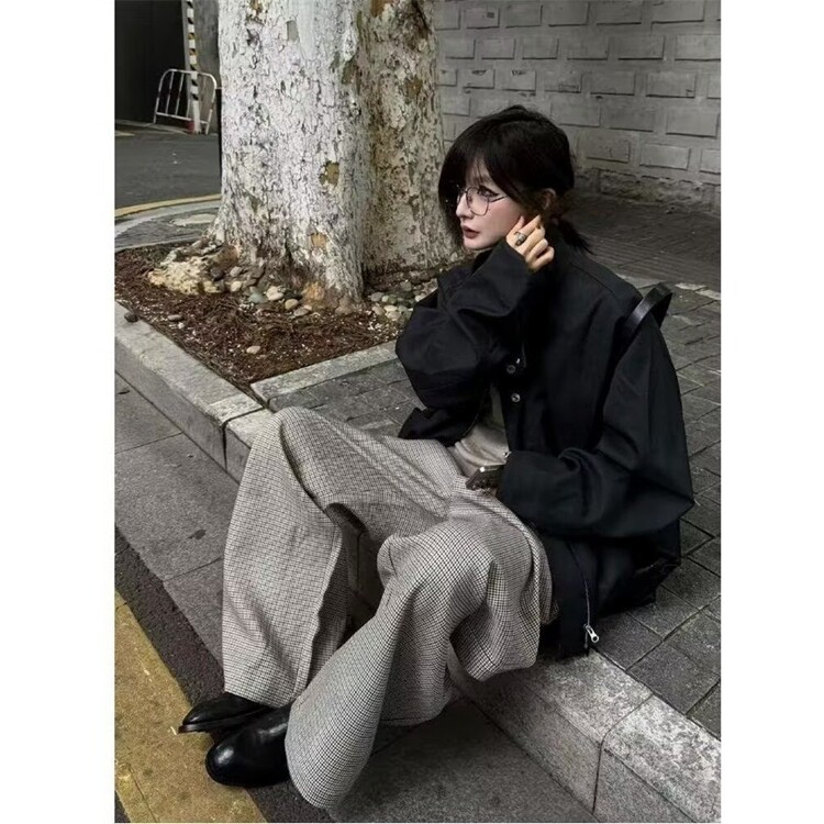 美式复古慵懒松弛宽松竖条纹百搭直筒裤男女休闲宽松阔腿拖地裤,男装休闲裤,星座218-8