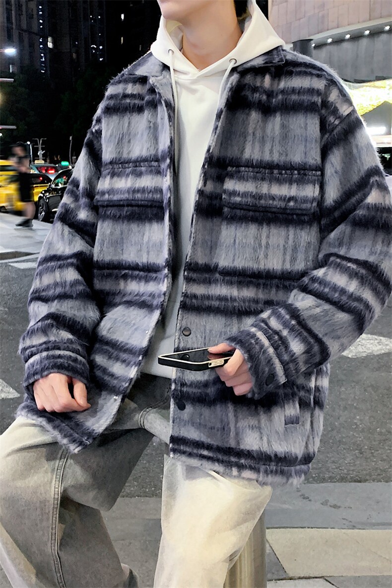 夜景毛呢格子大衣男冬季复古潮牌韩系呢子夹克外套F1236特P90,男装夹克,星座309（原A406）