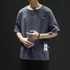T215男士休闲风棉麻亚麻透气凉爽T潮男装大码胖子高个黑墙风图片