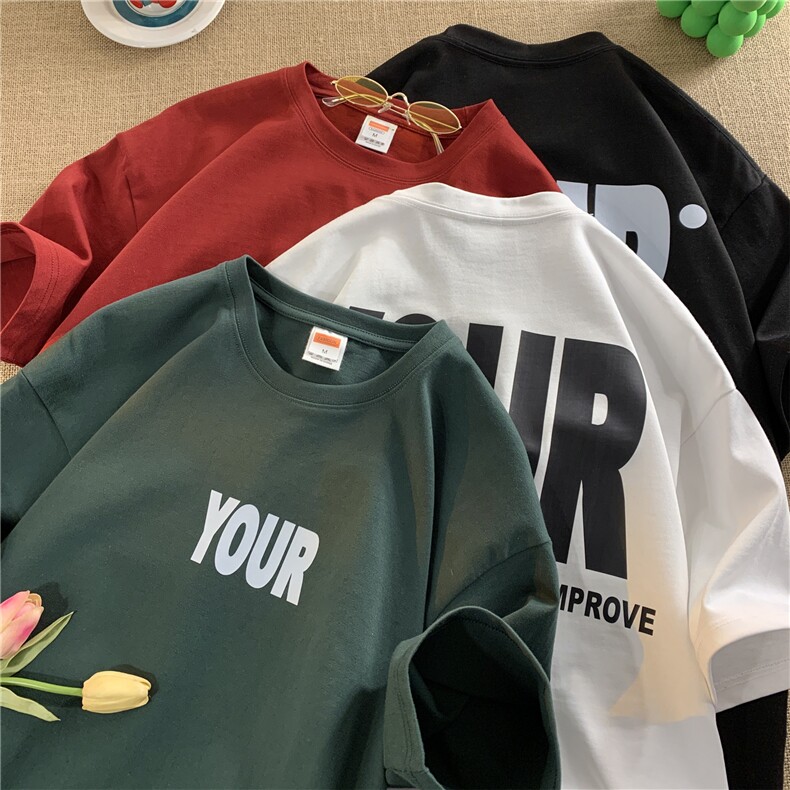 抖音直播供货260克重磅纯棉印花短袖T恤A158-T76-P28控48,男装T恤,电商A158