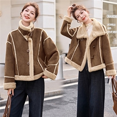 现货2025年冬季新款加绒加厚羊糕毛皮毛一体外套，女装棉衣/棉服，蓝诺裳