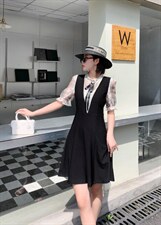 夏季新款拼色连衣裙，女装连衣裙，梦依雪歌