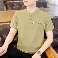 风2026夏季纯棉盘扣绣短袖T恤唐装大码男士小衫XF6533-P48，男装T恤，星座1105-3