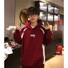 抖音得物品质美式高街宽松结构拼接撞色连帽印花卫衣外套AW13305，女装短外套，电商A443